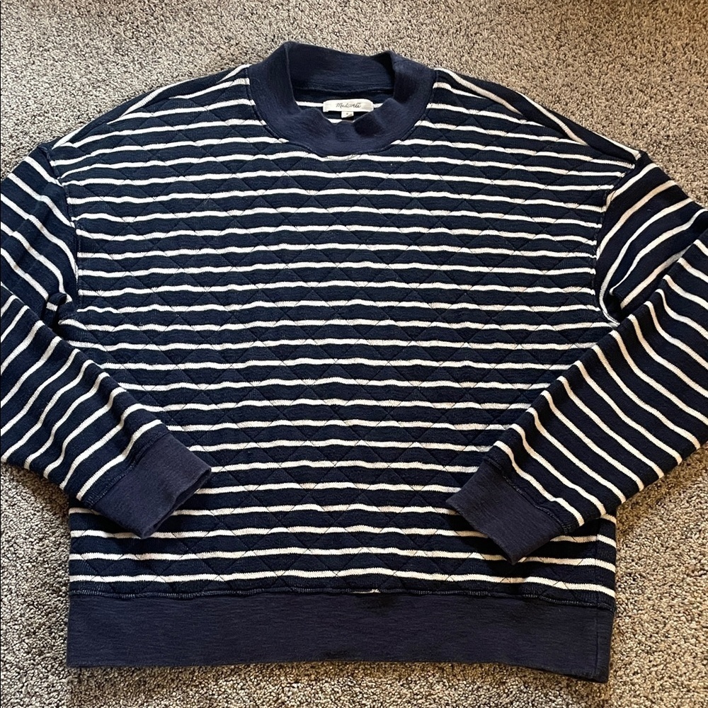 Madewell navy striped quilted sweater size small